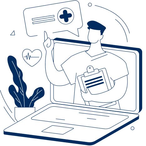 Illustration of a healthcare professional sharing health tips from a laptop
