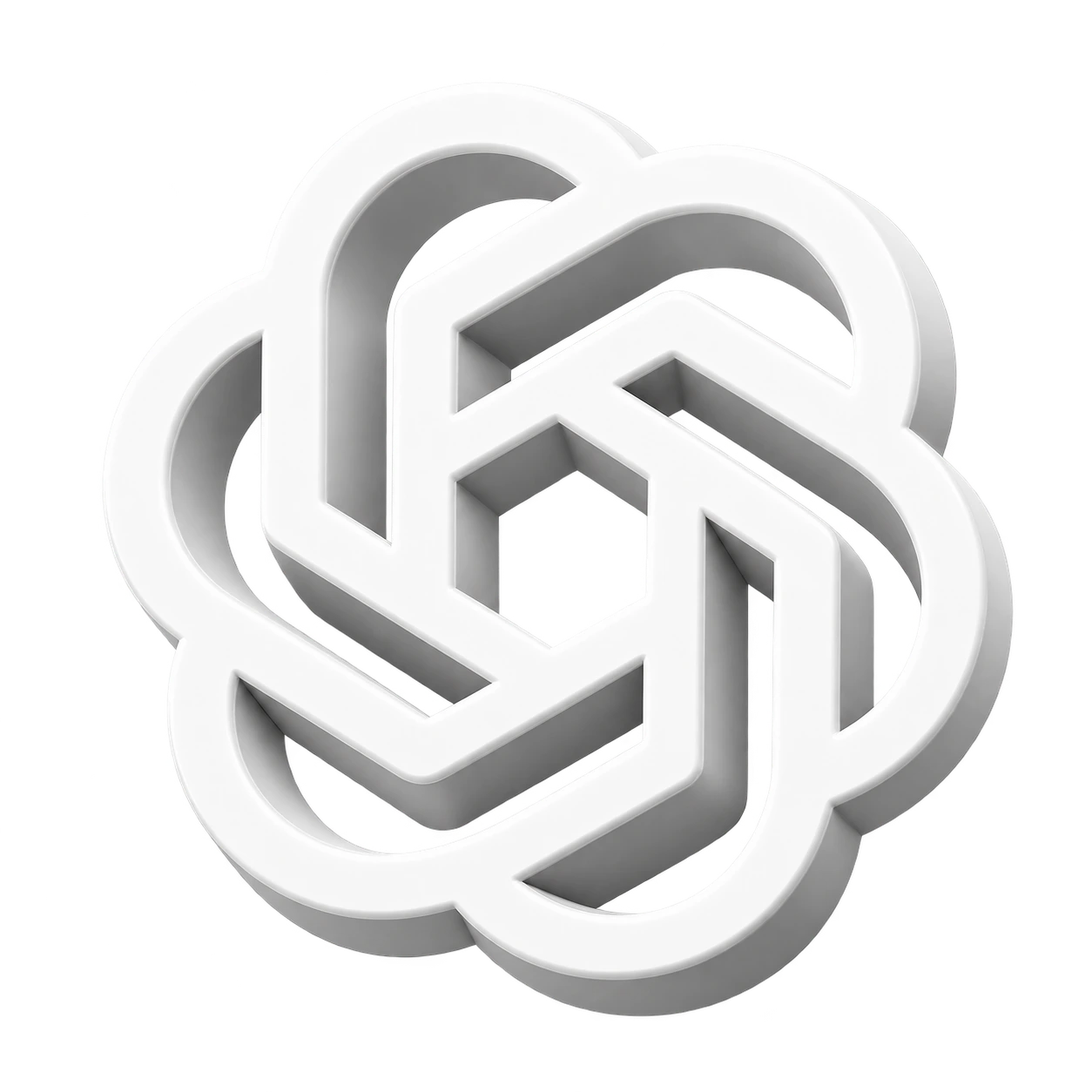 Standalone white 3D OpenAI knot for ChatGPT