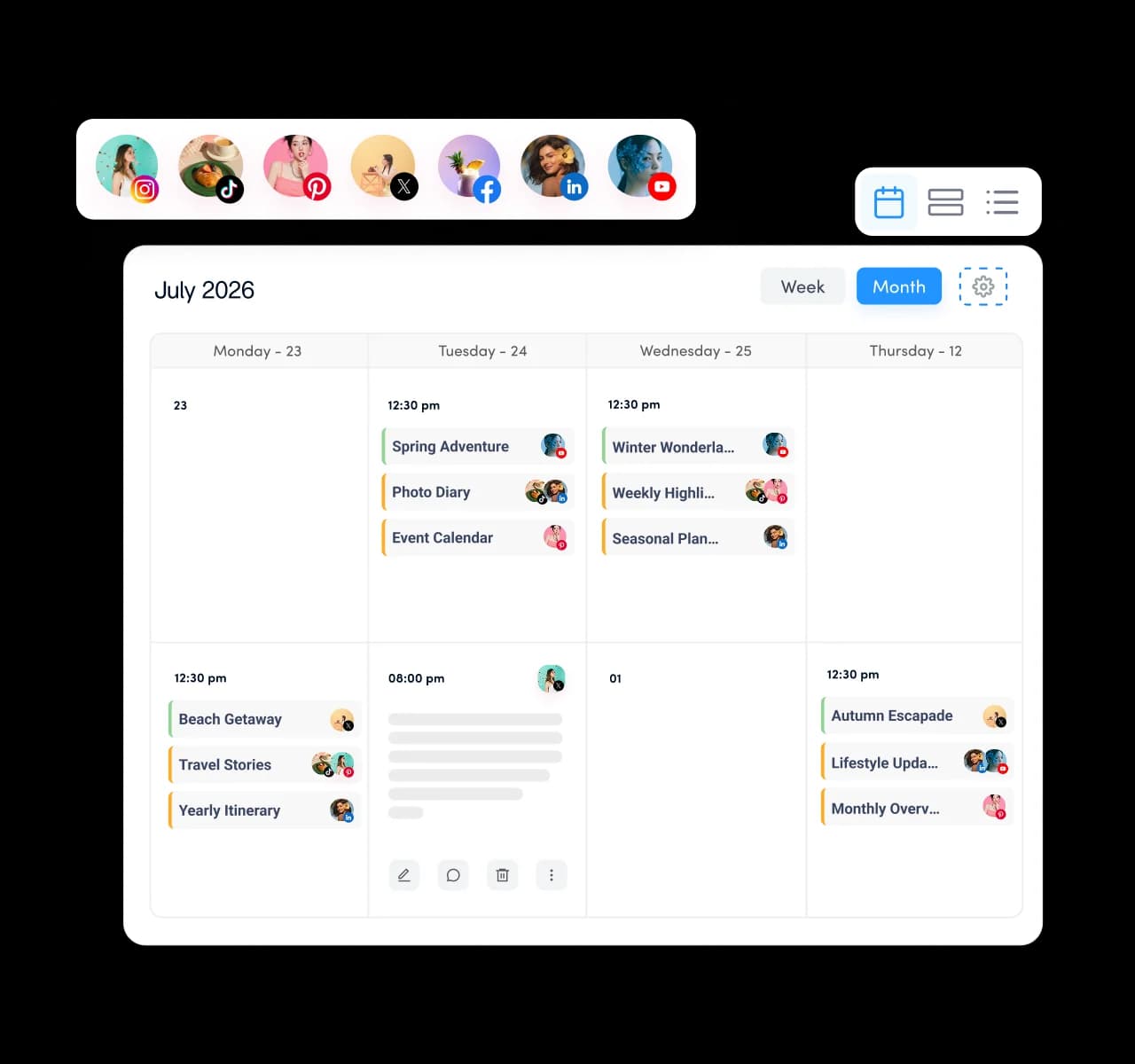 Multiple social media accounts managed from one content calendar