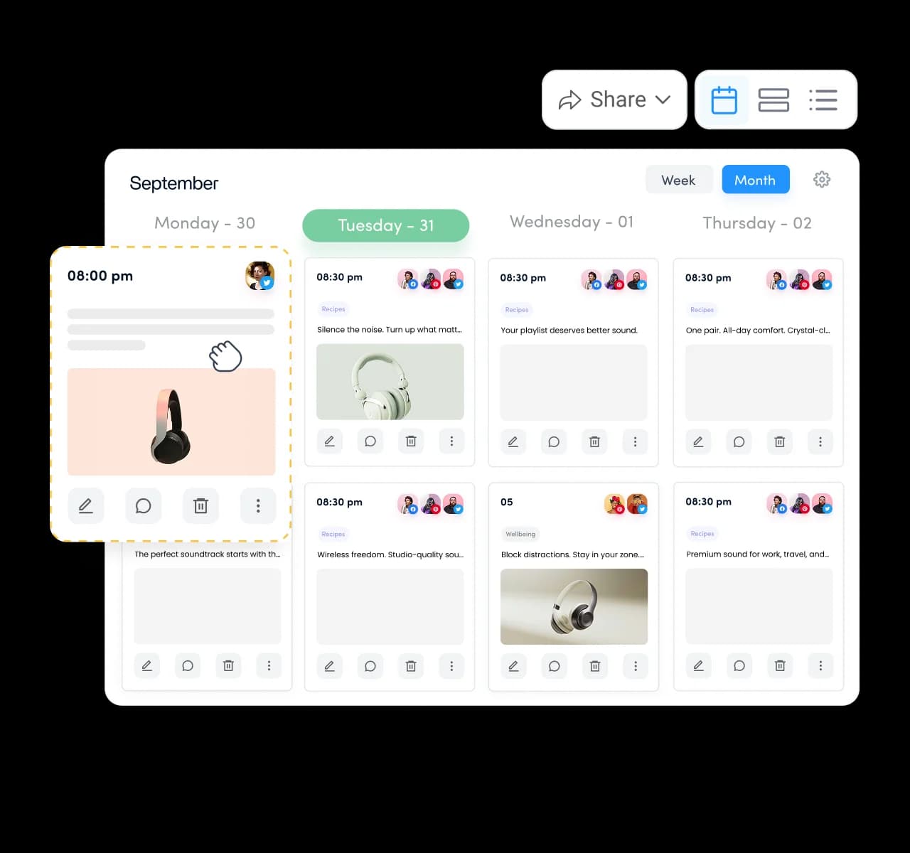 Visual content calendar for planning and scheduling posts