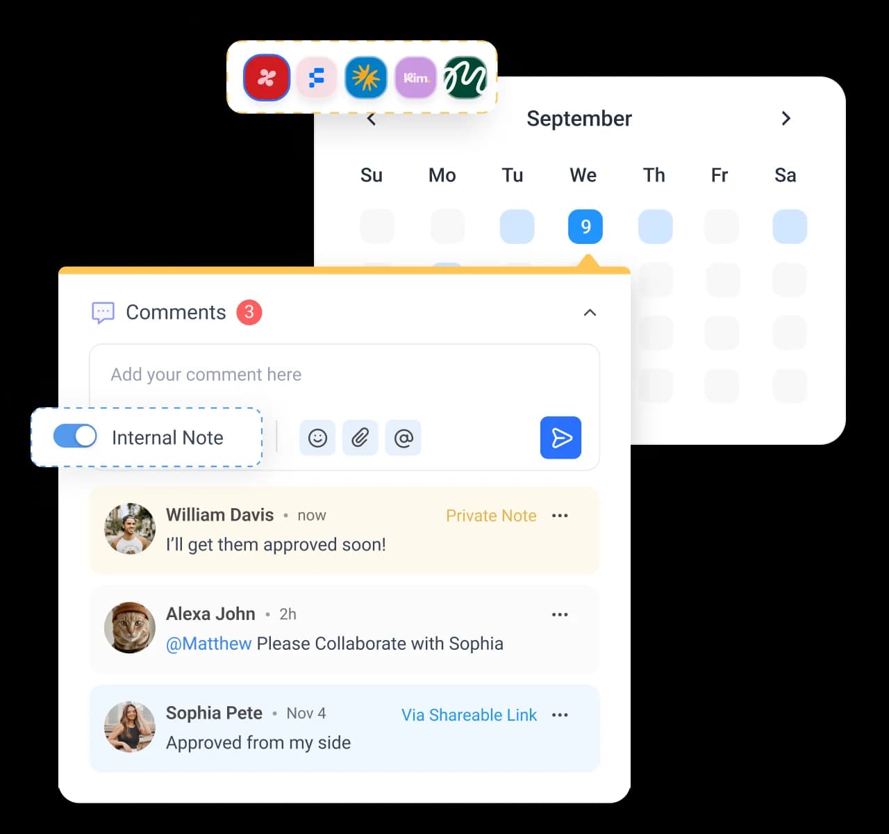 Real-time collaboration inside the content calendar workspace