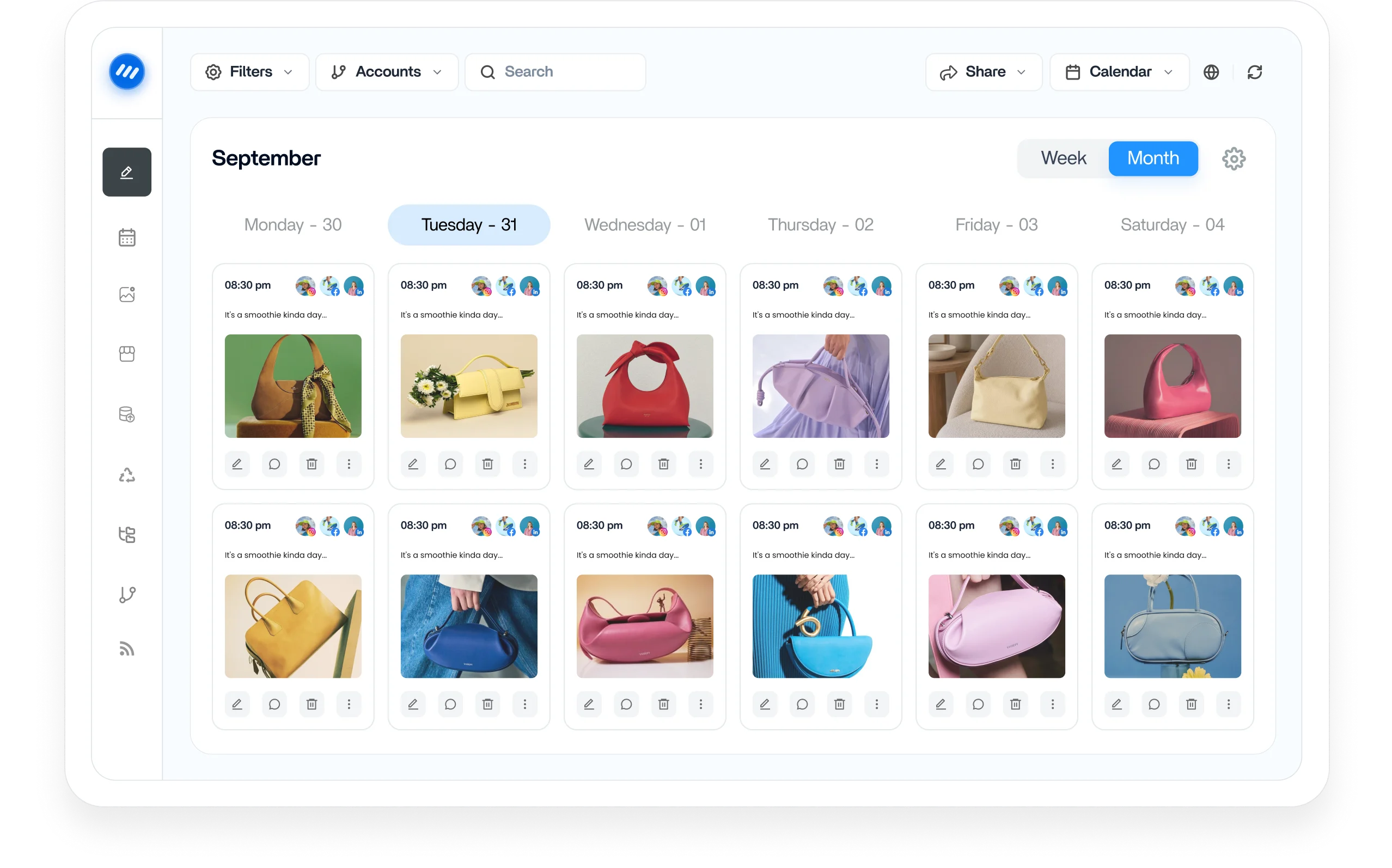 Social media content calendar dashboard