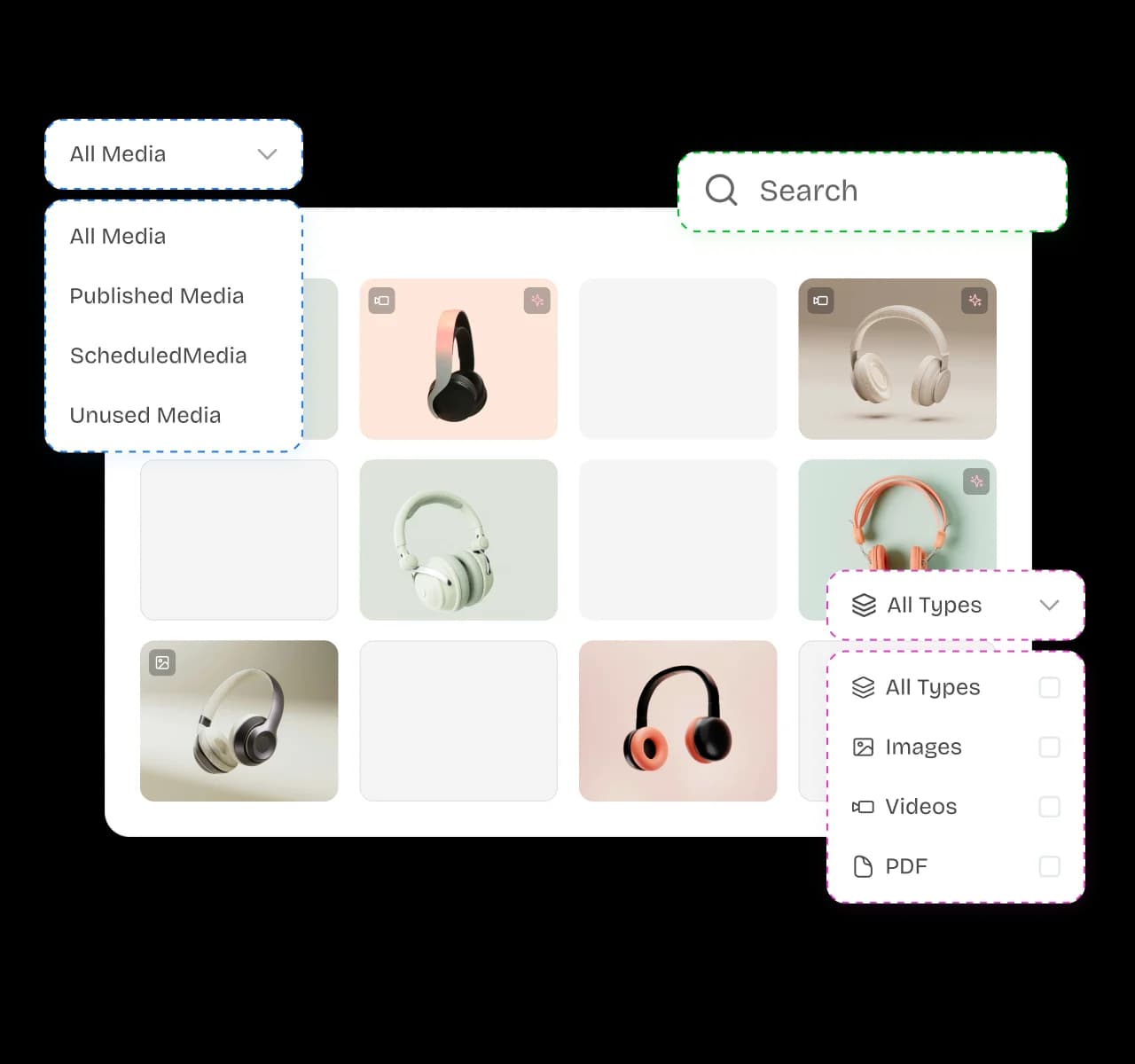 Search and filter assets inside the content library