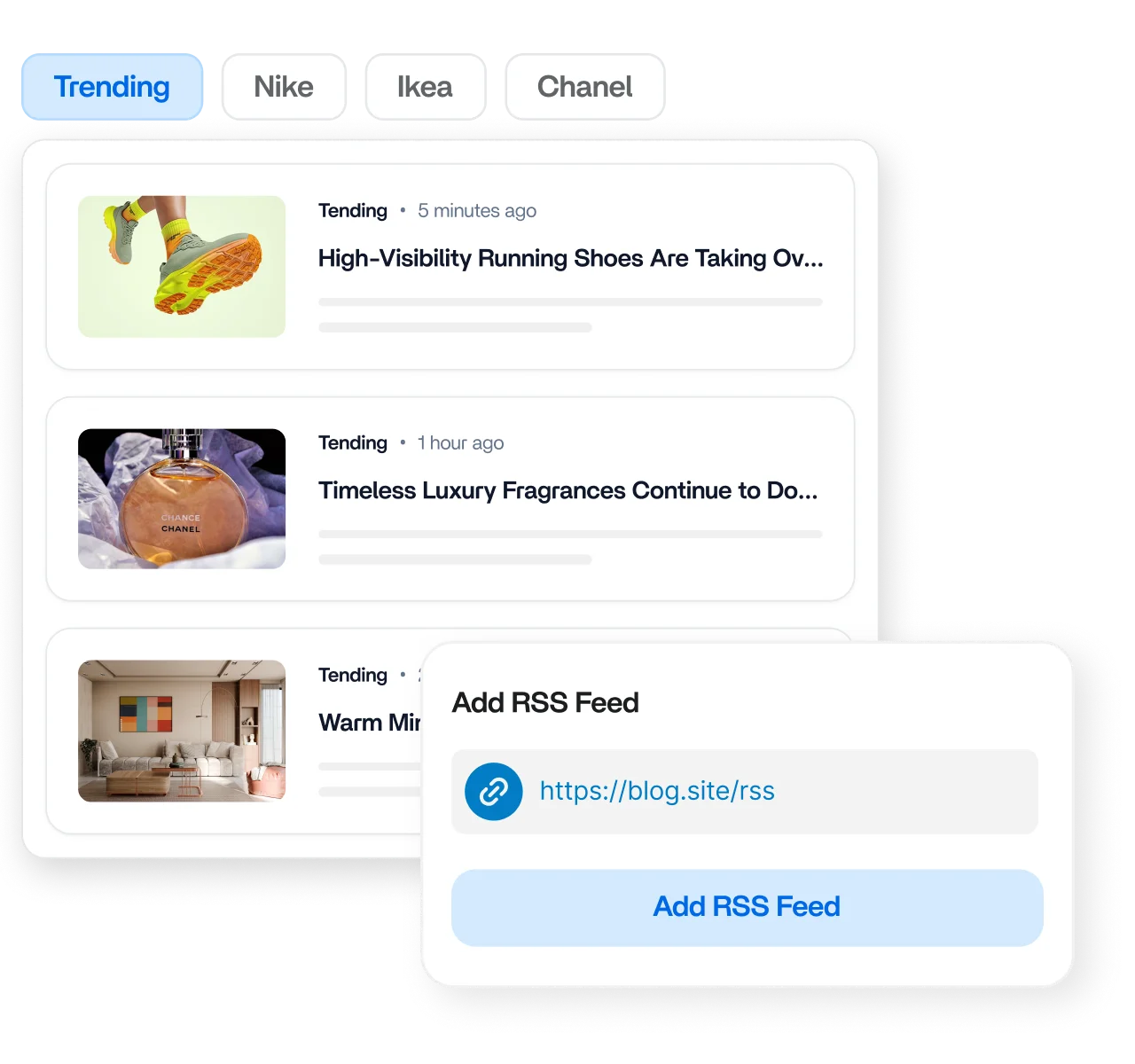 RSS feed reader and content sources