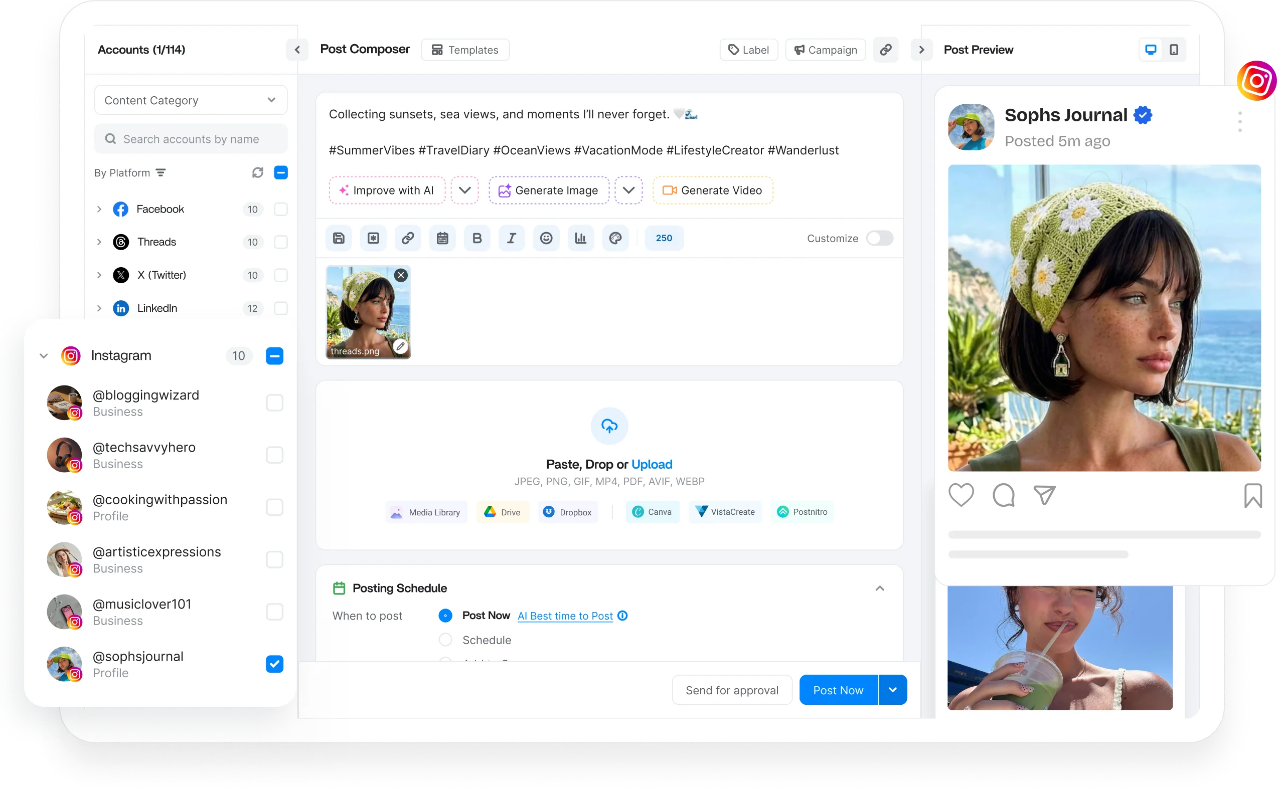 Social media publishing workspace preview