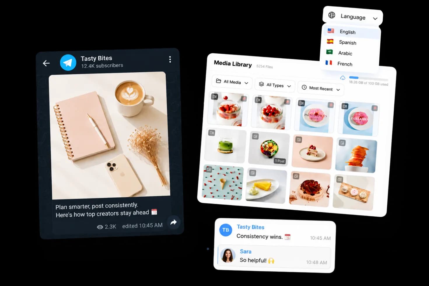 Advanced tools for Telegram scheduling