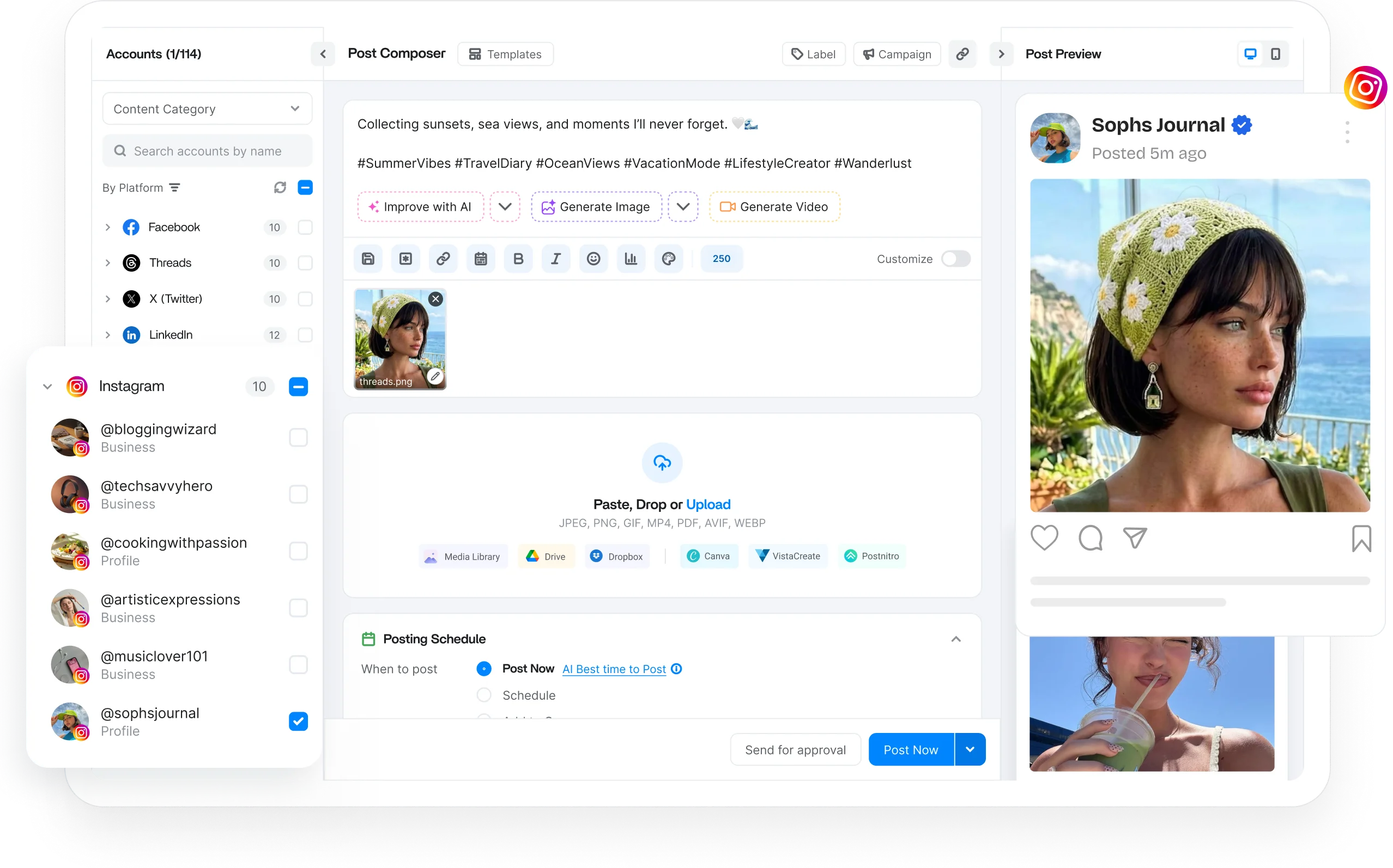 Instagram scheduler dashboard