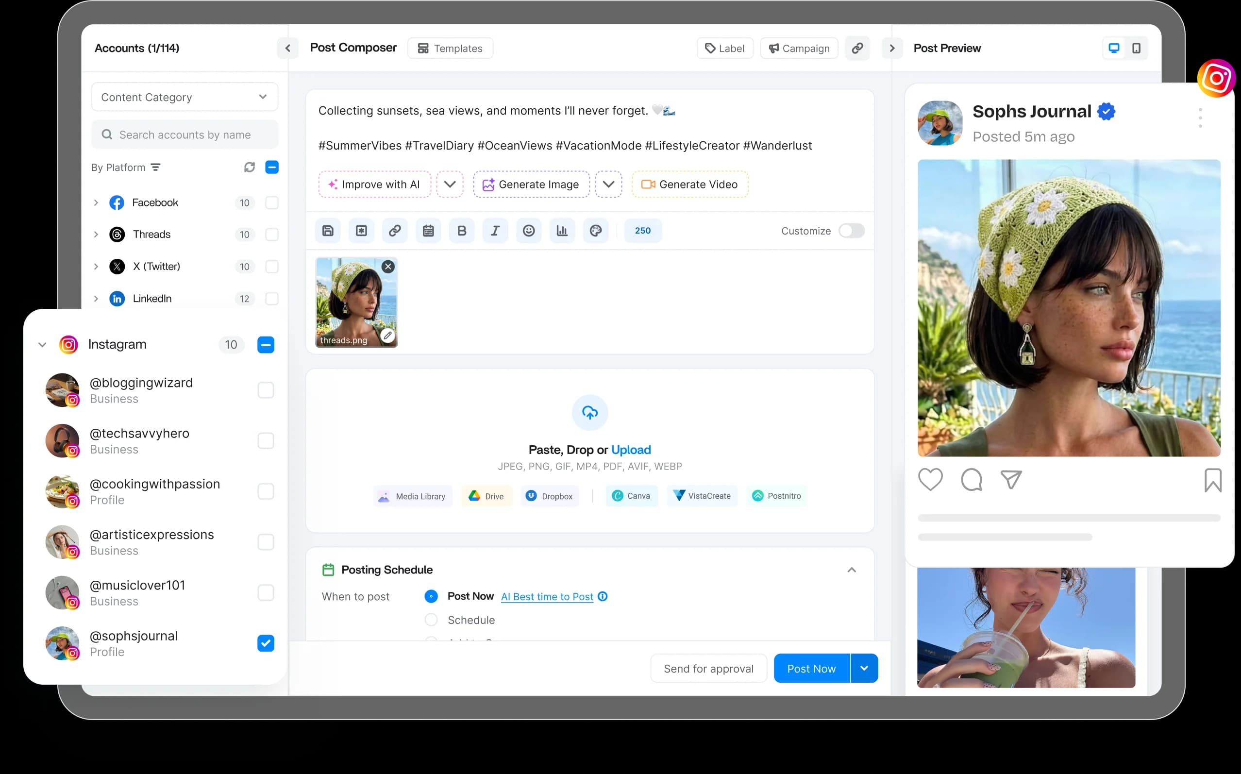 Instagram scheduler dashboard