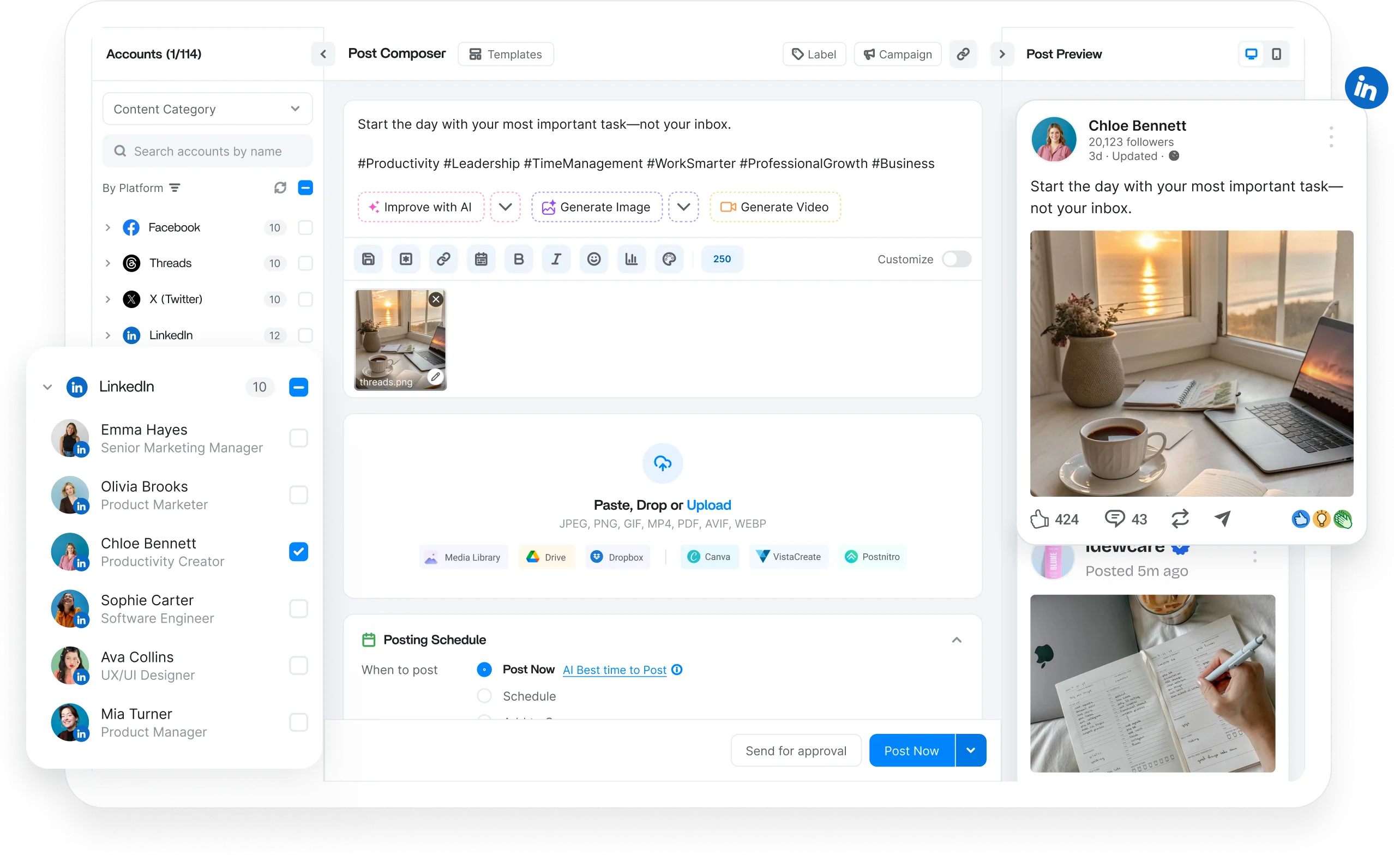 LinkedIn scheduler dashboard