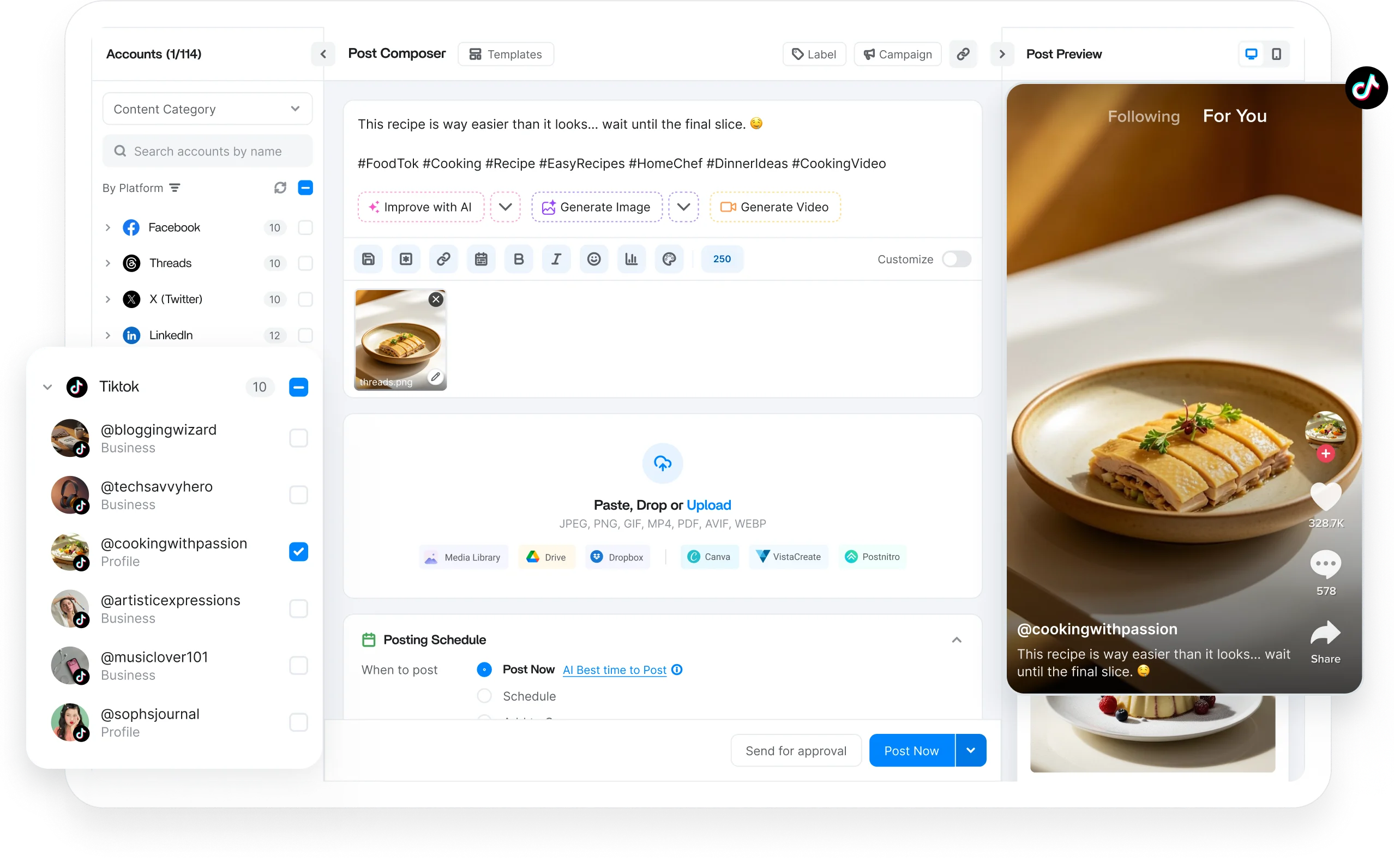 TikTok scheduler dashboard