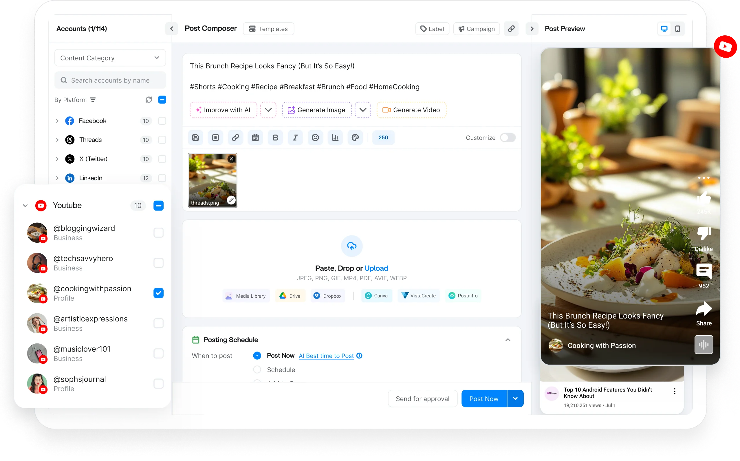 YouTube scheduler dashboard