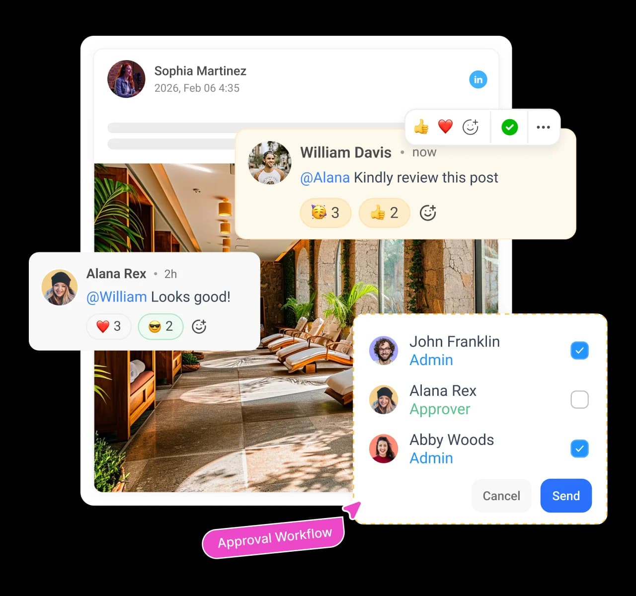 Real feedback on a true-to-life preview - social media approval workflow