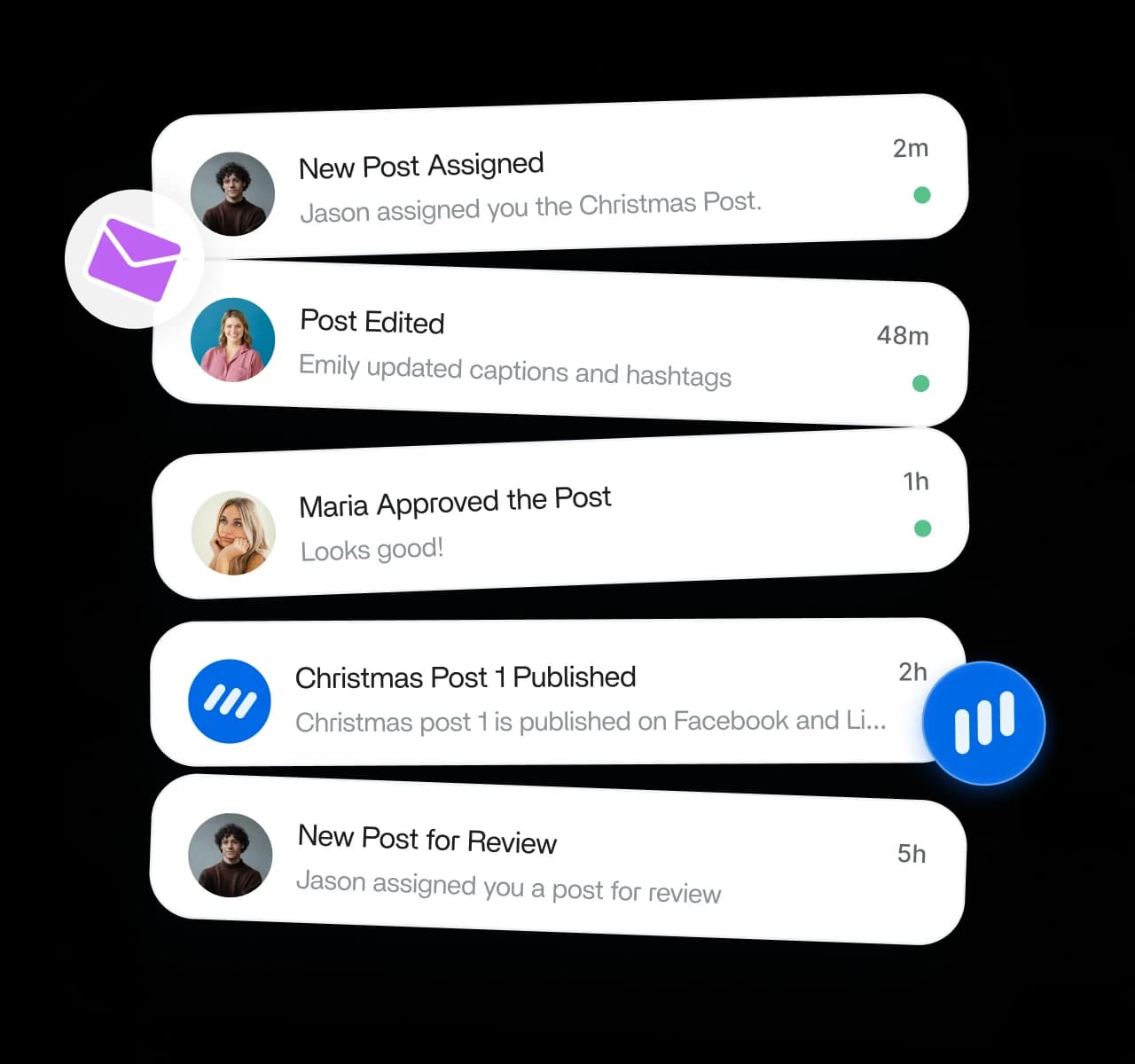 Approval notifications, alerts, and activity tracker - social media approval workflow