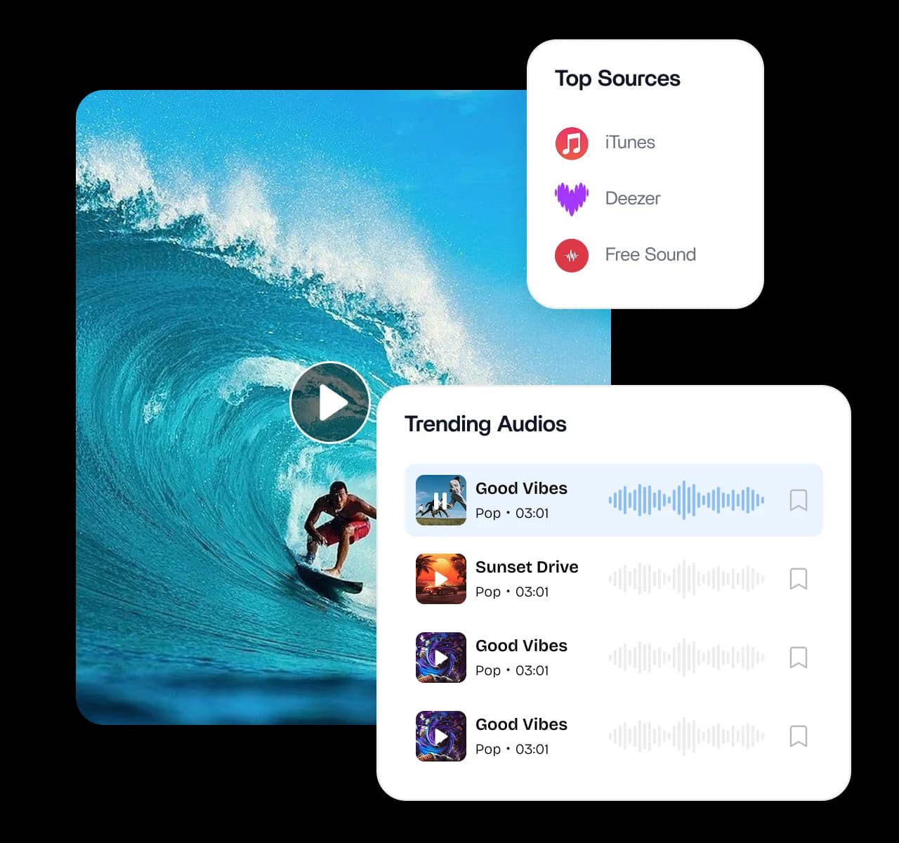 Access trending audio from top sources - audio library