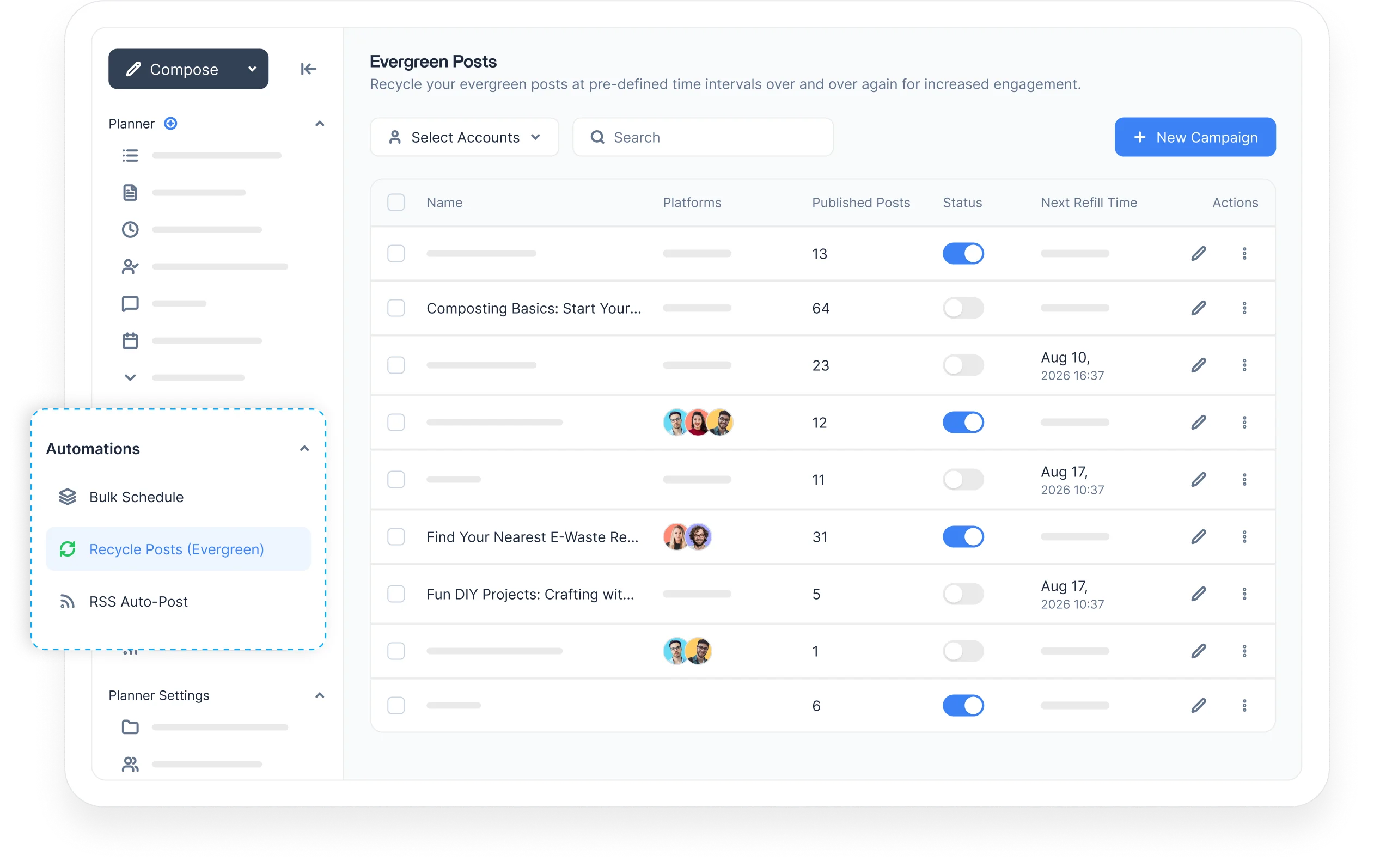 ContentStudio social media automation dashboard