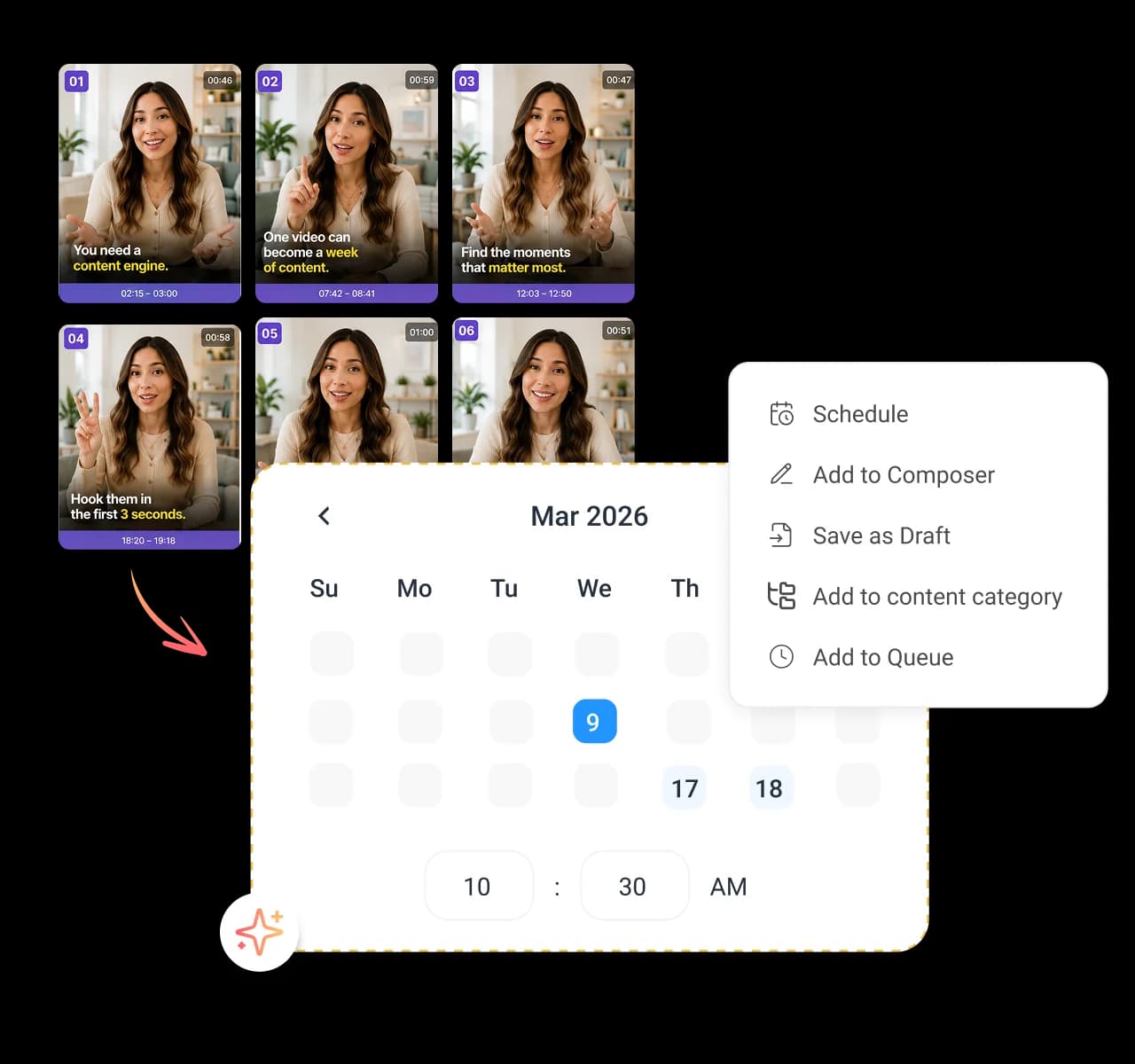 Schedule and publish clips everywhere - AI clip maker