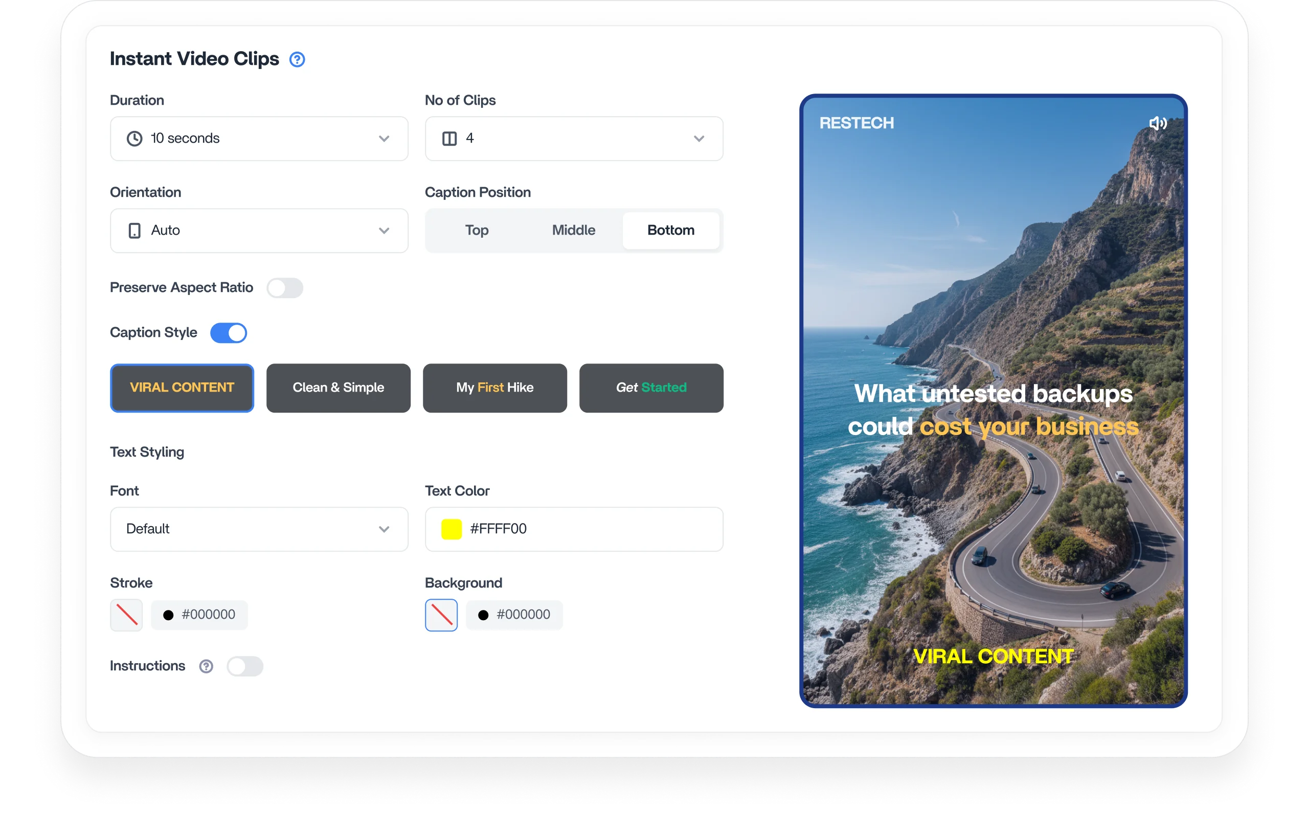ContentStudio AI clip maker dashboard