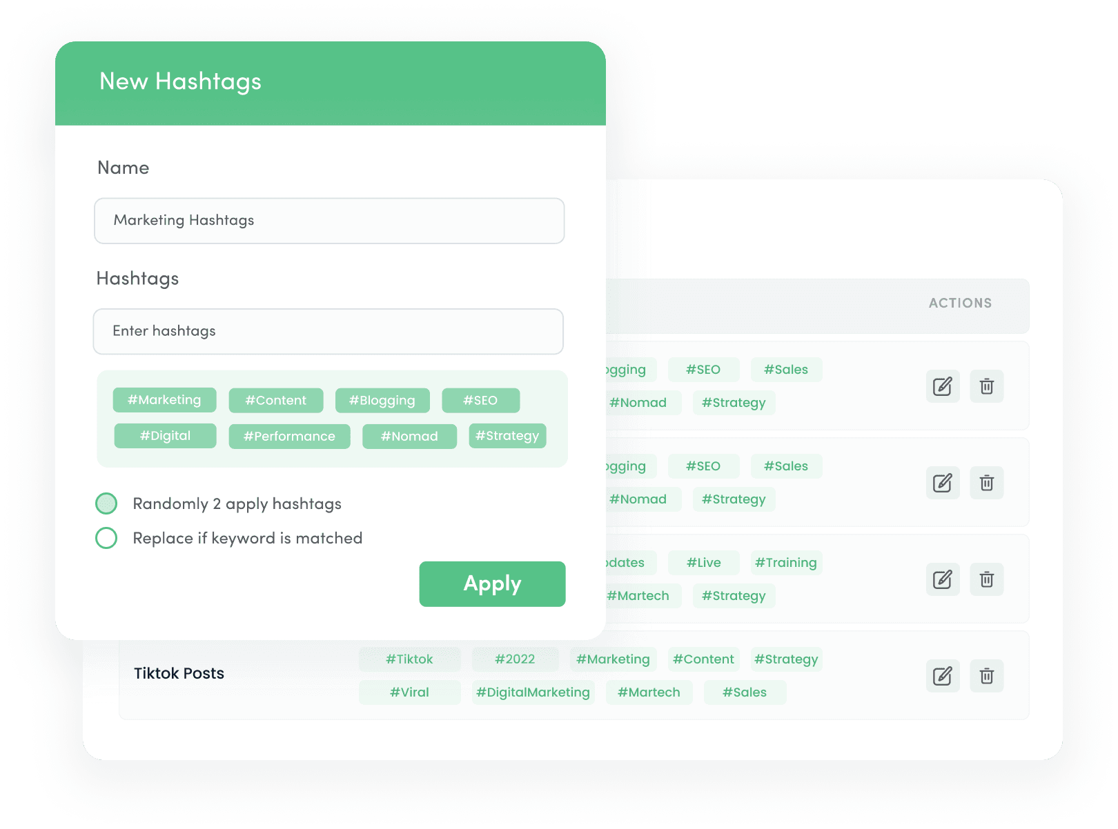 Saved hashtags - social media posting
