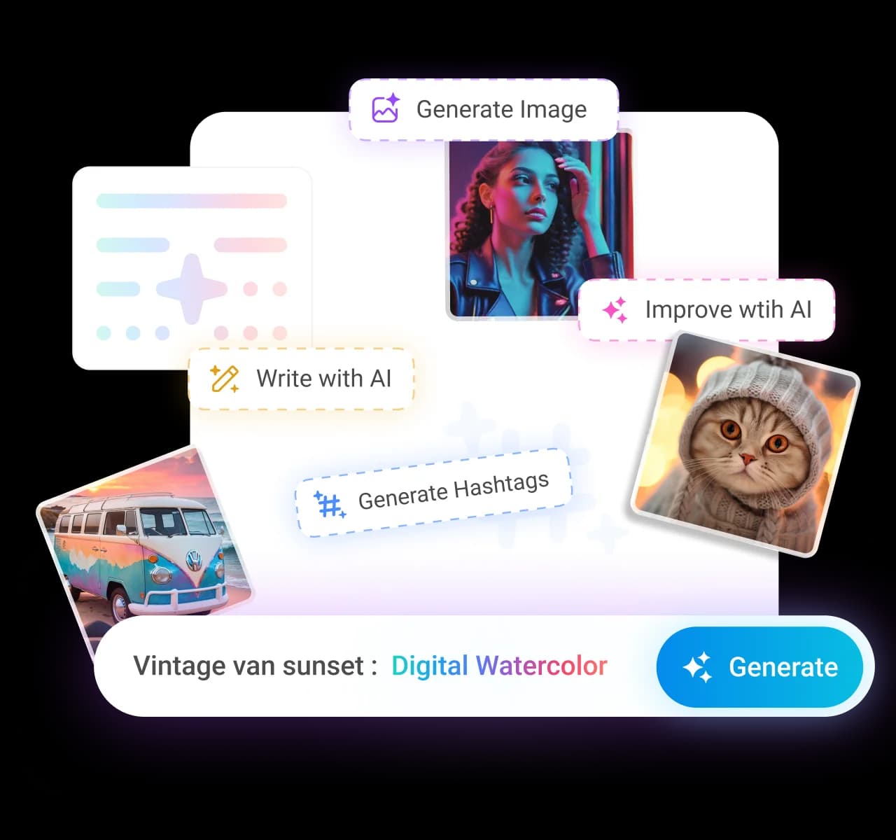 Create captions, images, and videos with AI - content composer