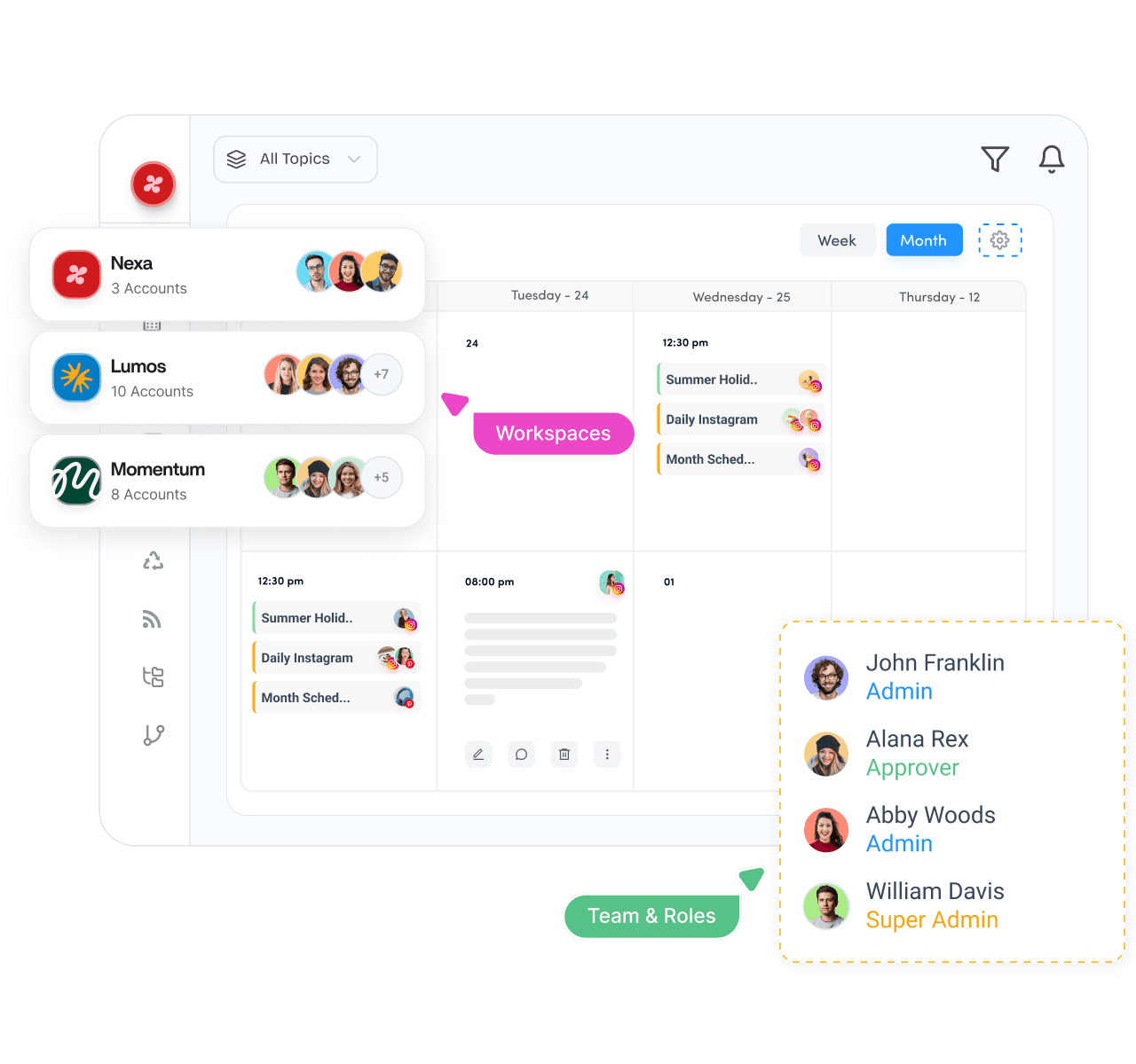 Keep every client aligned in a branded workspace - white-label social media management software