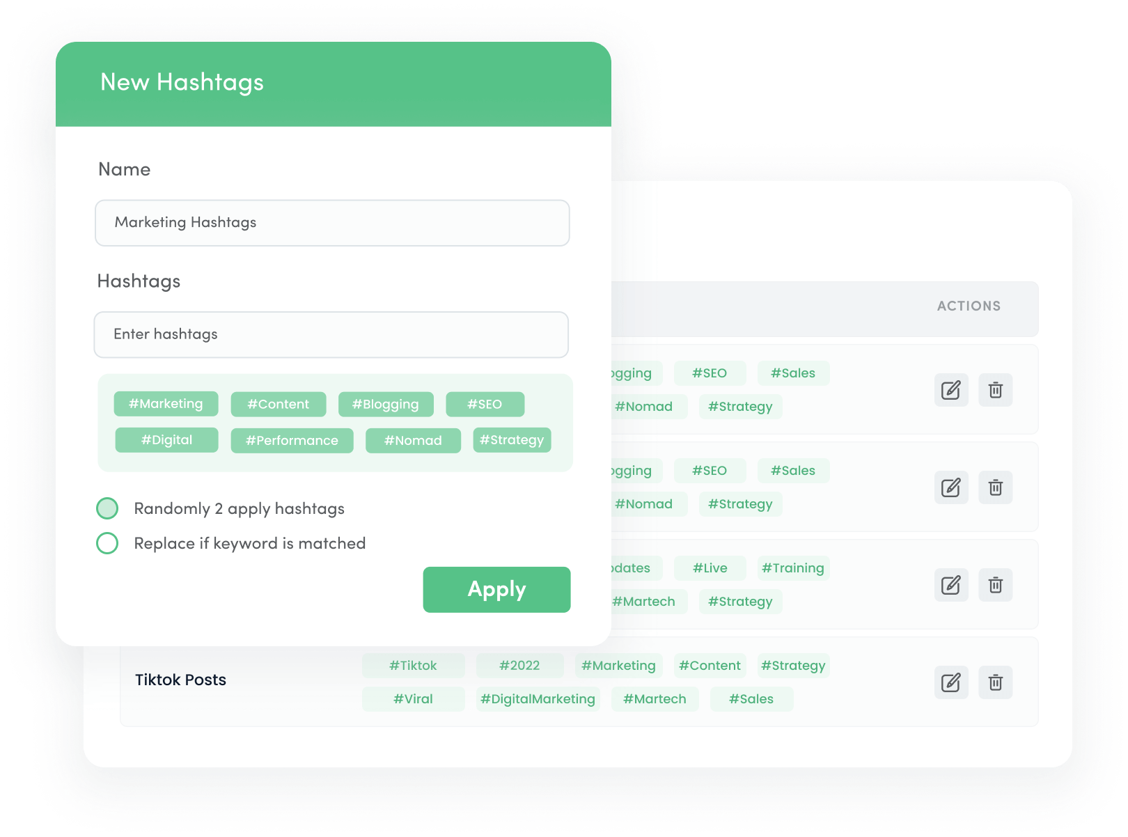 Saved hashtags - social media posting