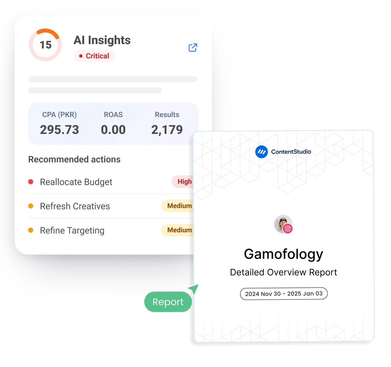 Export-ready Meta ads analytics report